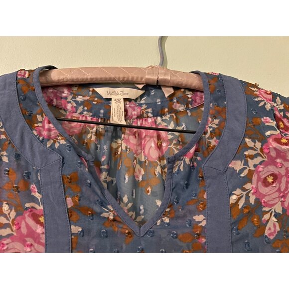 Matilda Jane Women’s Size XS Blue Pink Floral Midi Dress Indie Boho Peasant - Picture 12 of 15